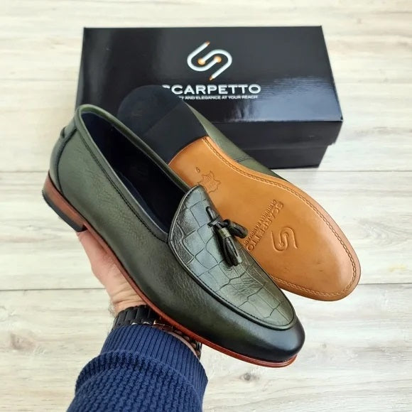 Green Croco Leather Men's Loafer