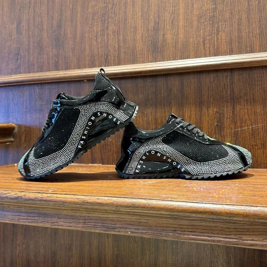 Rhinestone Splicing Shiny Lace-up Casual Men's Shoes