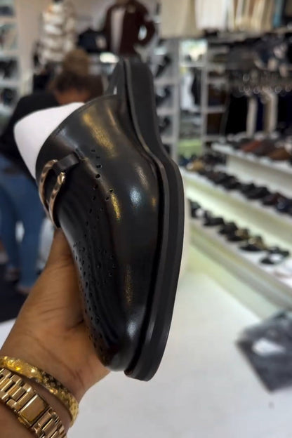 Men's Black Calfskin Perforated Half Slippers