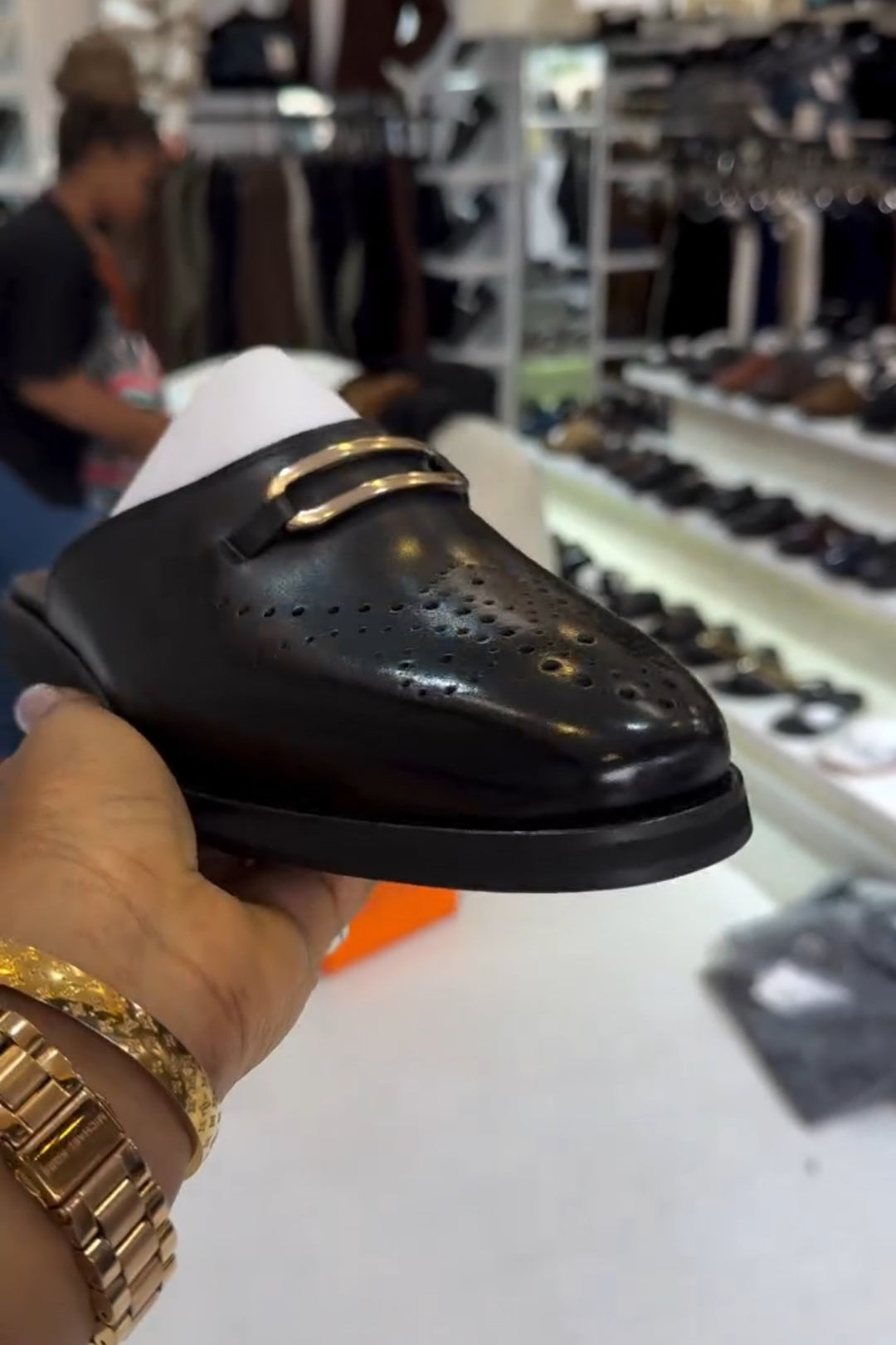 Men's Black Calfskin Perforated Half Slippers