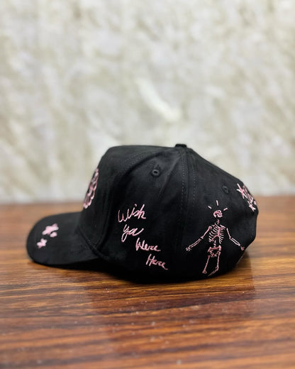 Street Style Embroidered Cap – Sad Flower & Skeleton Design