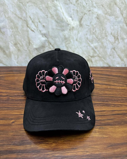 Street Style Embroidered Cap – Sad Flower & Skeleton Design