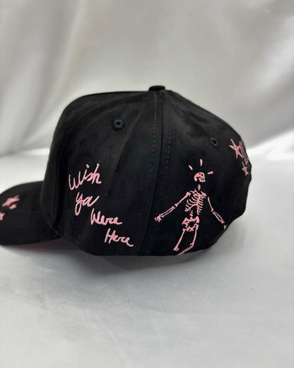 Street Style Embroidered Cap – Sad Flower & Skeleton Design