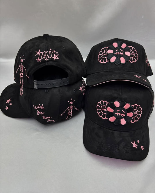 Street Style Embroidered Cap – Sad Flower & Skeleton Design