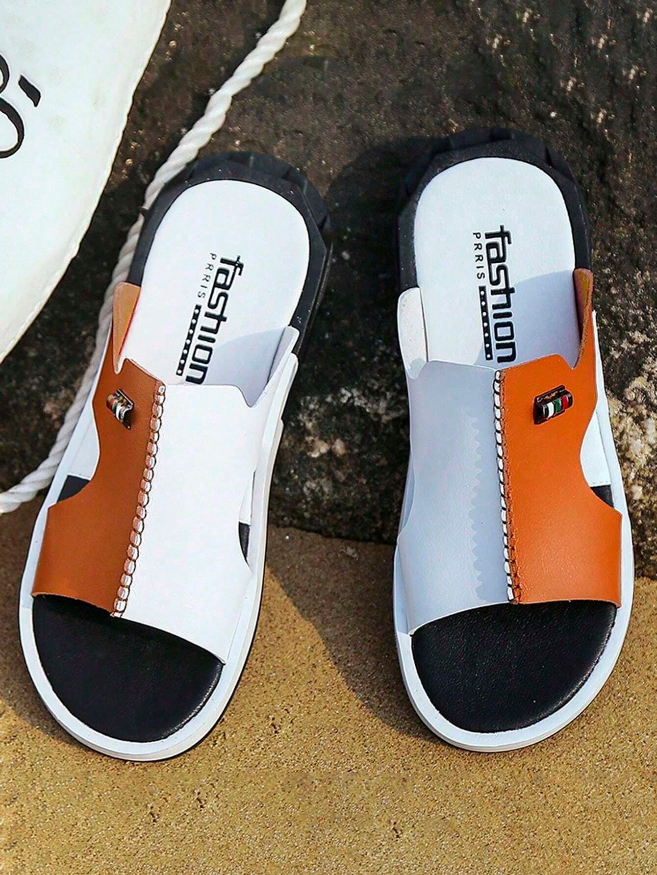 Men's Casual Two-tone Beach Walking Open-toe Slippers