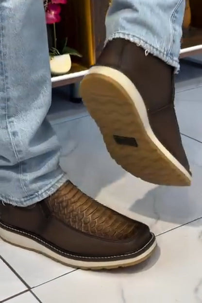 Ares Scale-Pattern Leather Zip Boots – Rustic Brown Power