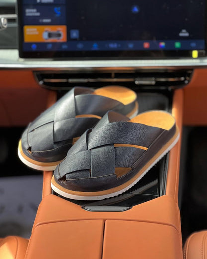 Cross-woven Leather Slippers