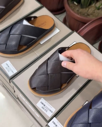 Cross-woven Leather Slippers