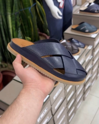 Cross-woven Leather Slippers