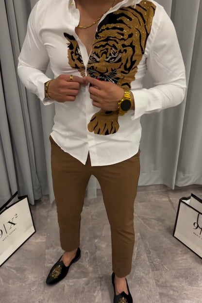 Emperor Tiger Crystal Embellished Dress Shirt