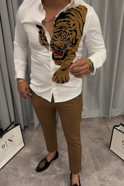 Emperor Tiger Crystal Embellished Dress Shirt