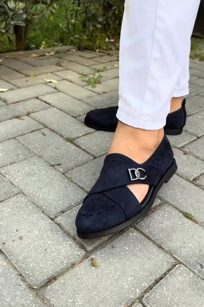 Classic Cutout Suede Cross Strap Sandals