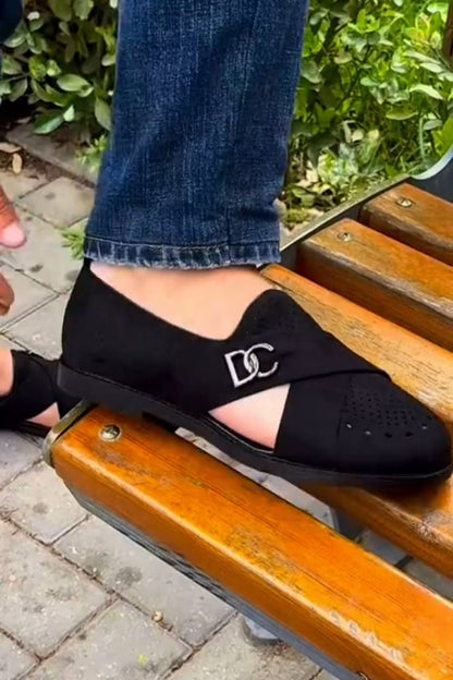 Classic Cutout Suede Cross Strap Sandals