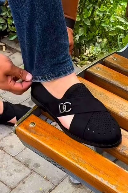 Classic Cutout Suede Cross Strap Sandals