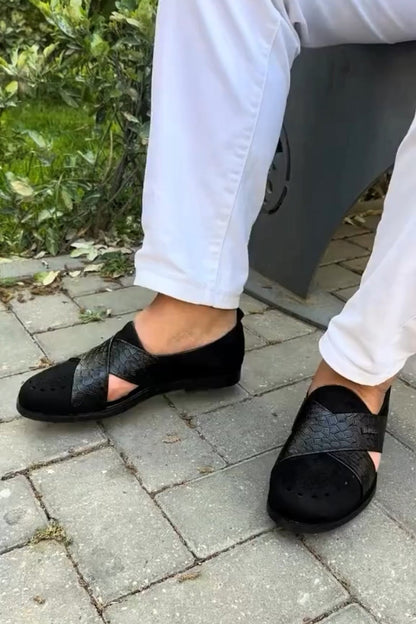 Cross Straps Suede Stitching Slip-on Loafers