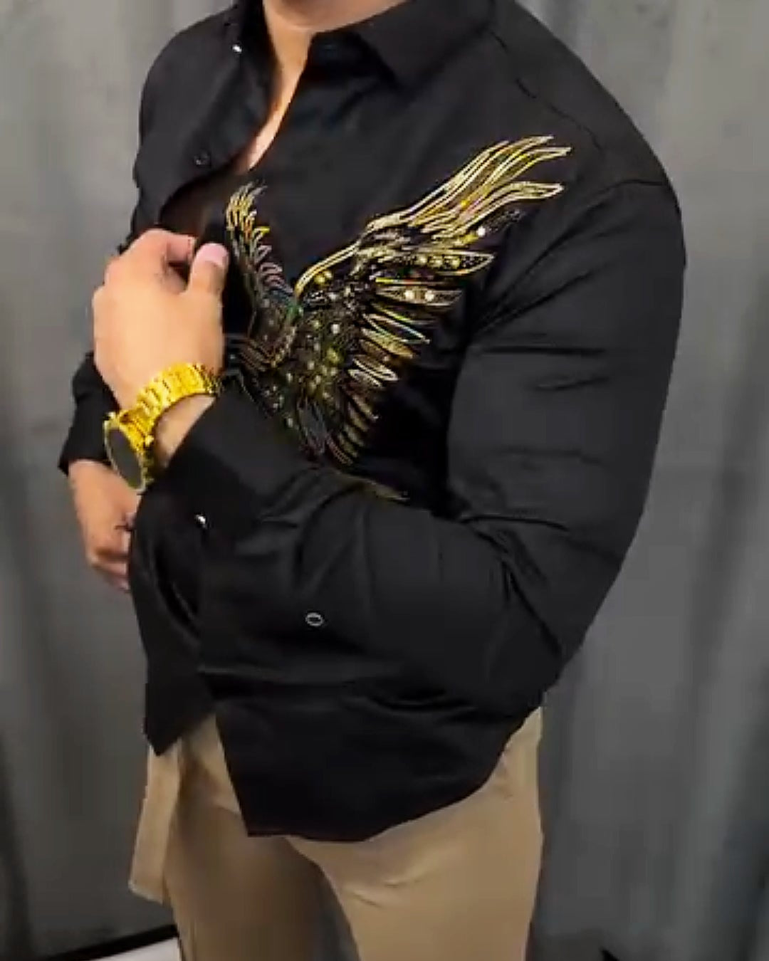 Men's Black Shirt with Vibrant Eagle Design