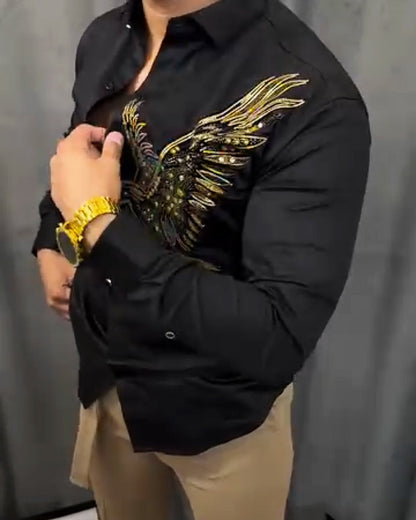 Men's Black Shirt with Vibrant Eagle Design