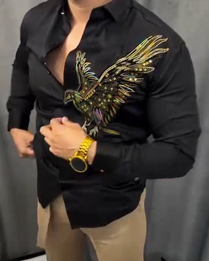 Men's Black Shirt with Vibrant Eagle Design