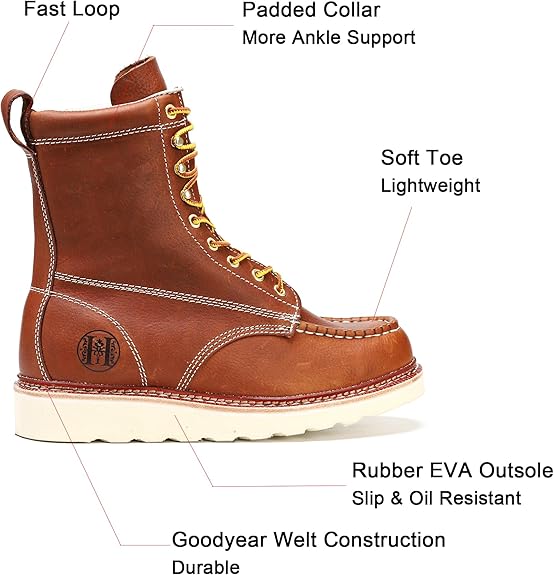 Men's 6" / 8" Slip Resiatant Soft Toe Water Resistant Leather Work Boots