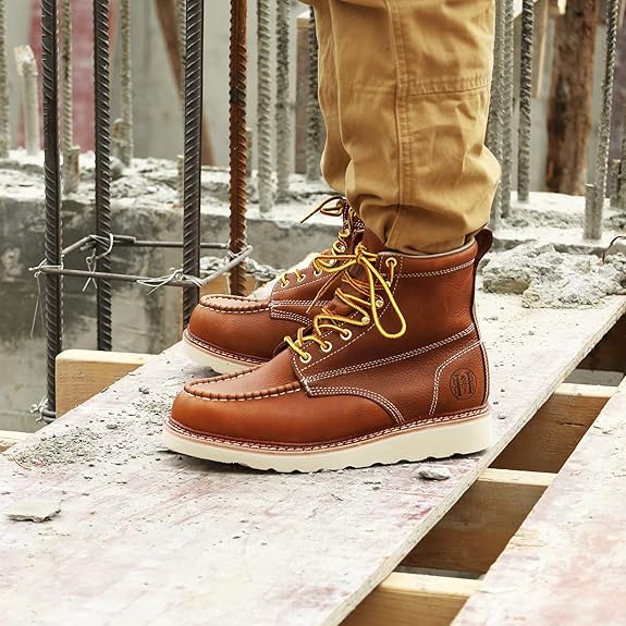 Men's 6" / 8" Slip Resiatant Soft Toe Water Resistant Leather Work Boots