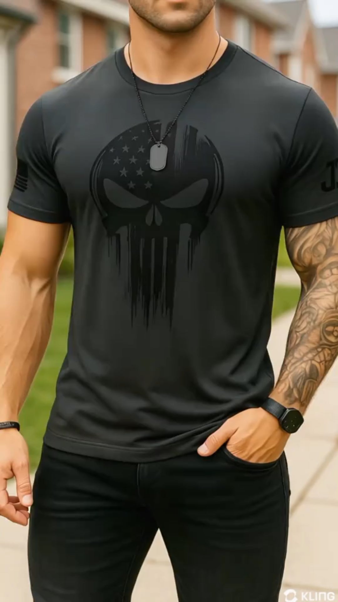 Men's Printed T-Shirt - Distressed Skull Graphic