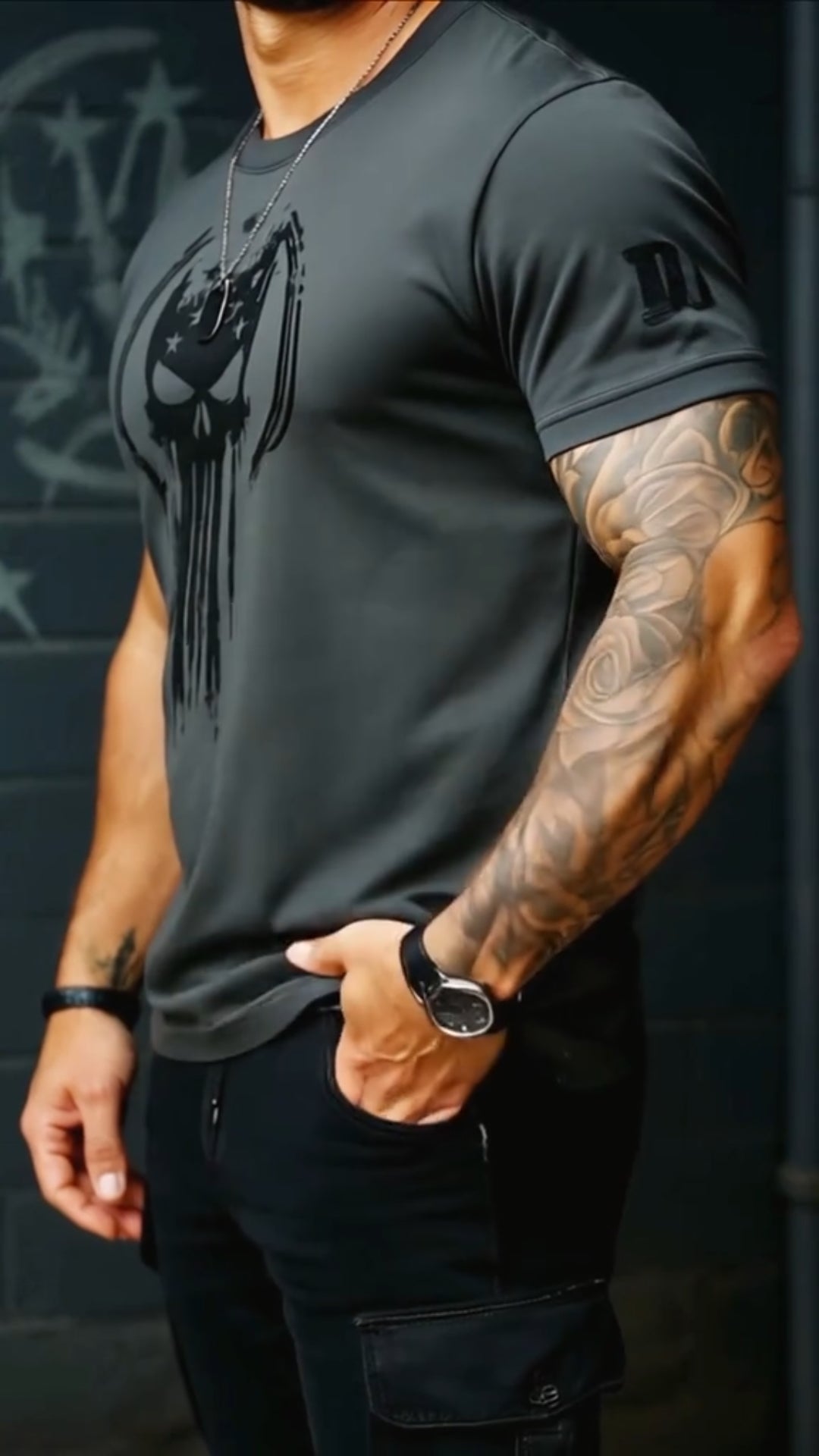 Men's Printed T-Shirt - Distressed Skull Graphic