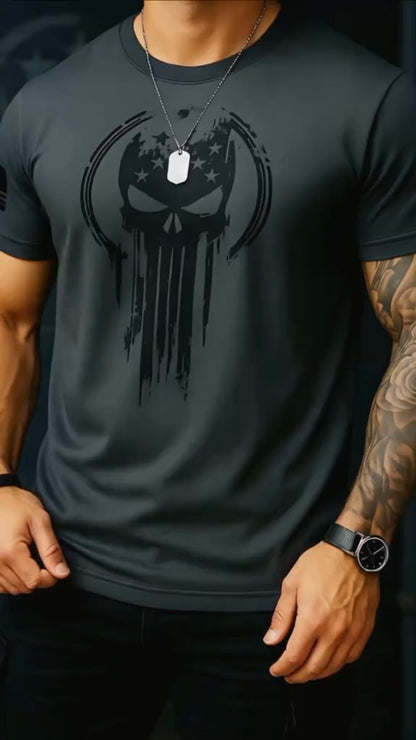 Men's Printed T-Shirt - Distressed Skull Graphic