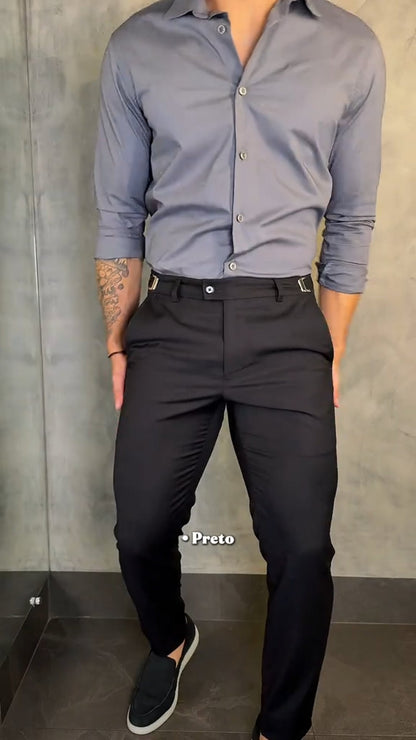 Men's Buttoned Stretch Slim-fit Trousers