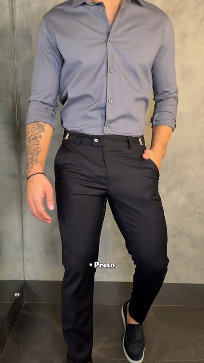 Men's Buttoned Stretch Slim-fit Trousers