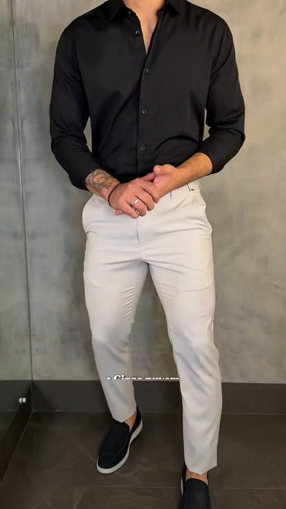 Men's Buttoned Stretch Slim-fit Trousers