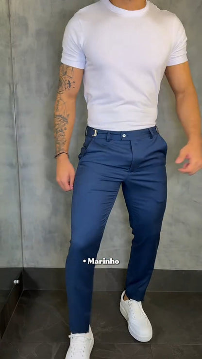 Men's Buttoned Stretch Slim-fit Trousers