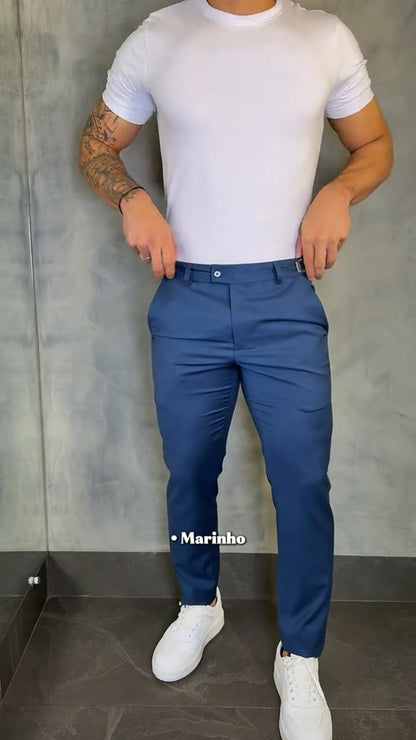 Men's Buttoned Stretch Slim-fit Trousers