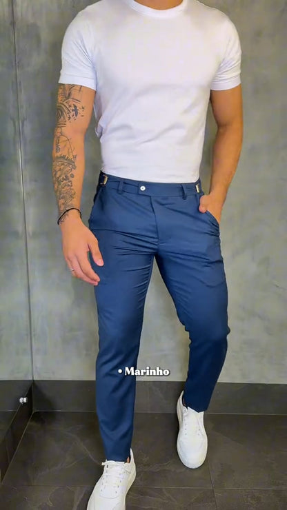 Men's Buttoned Stretch Slim-fit Trousers