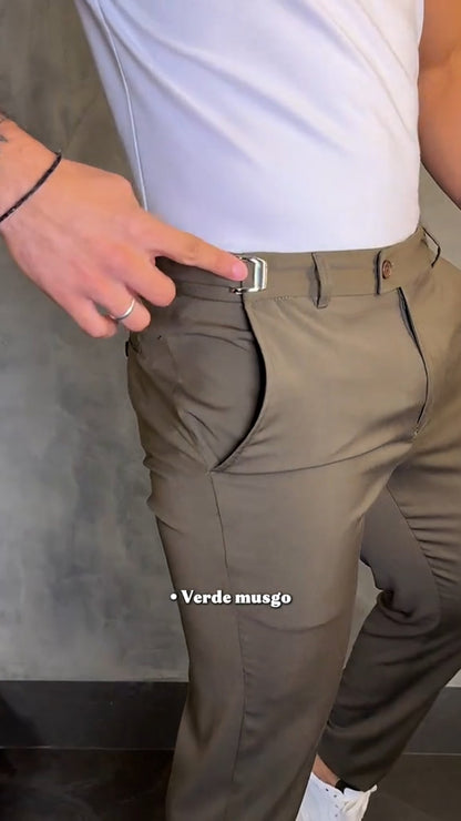 Men's Buttoned Stretch Slim-fit Trousers