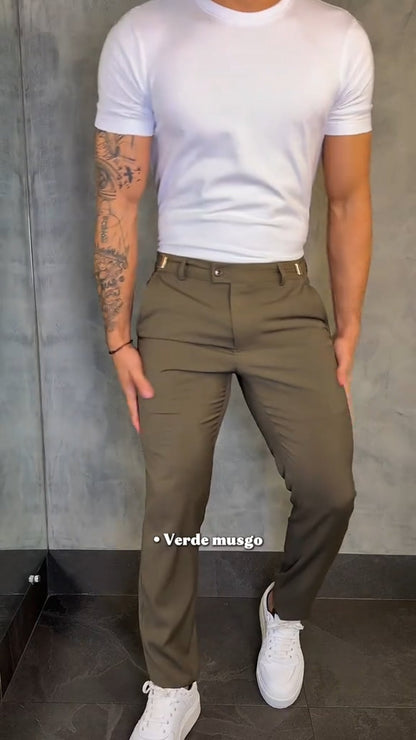 Men's Buttoned Stretch Slim-fit Trousers