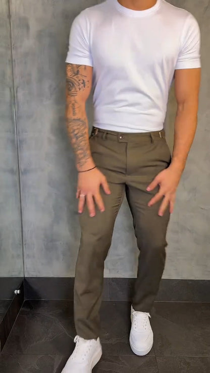 Men's Buttoned Stretch Slim-fit Trousers