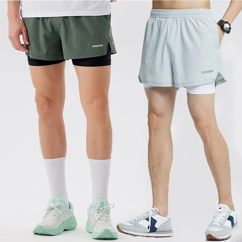 Men 2/1 Sports Shorts With Back Zip Pocket
