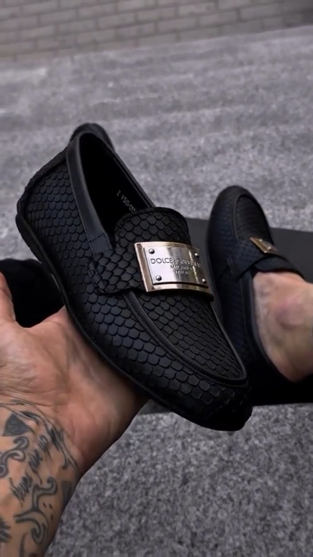 Snake Print Loafers with Metal Square Logo