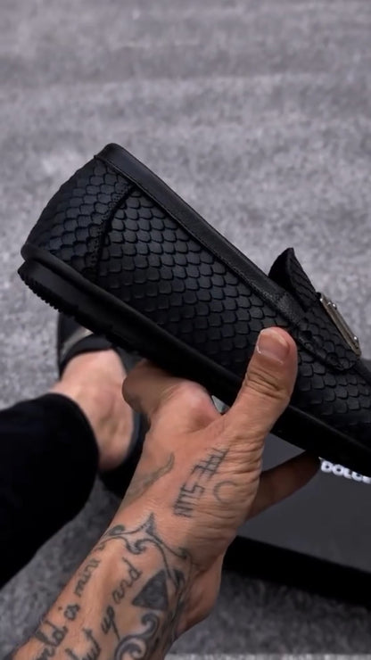 Snake Print Loafers with Metal Square Logo