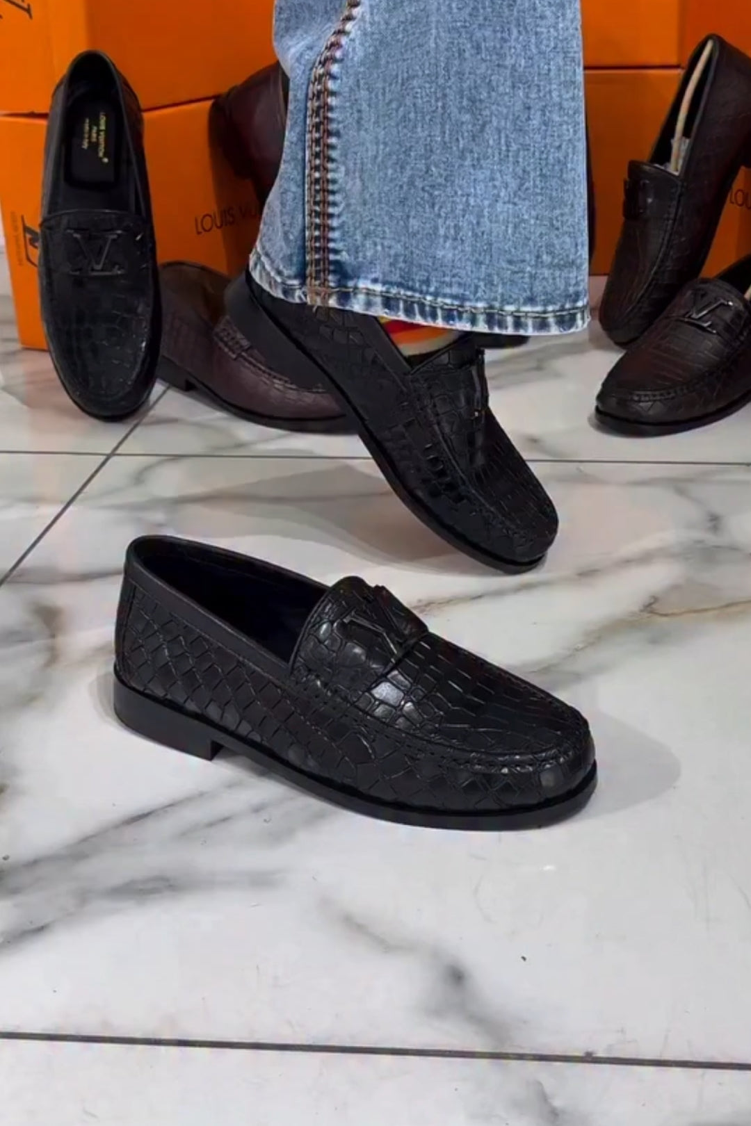 Men's Crocodile Pattern Leather Loafers