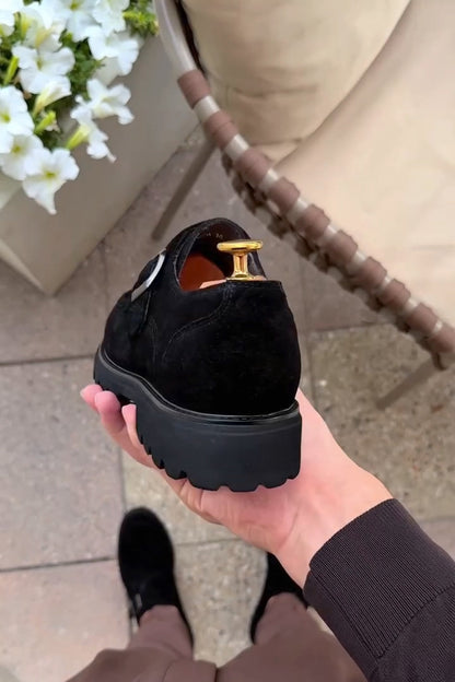 Men’s Black Suede Single Monk Strap Shoes with Chunky Sole