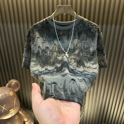Men's Autumn Letter Ripped Top