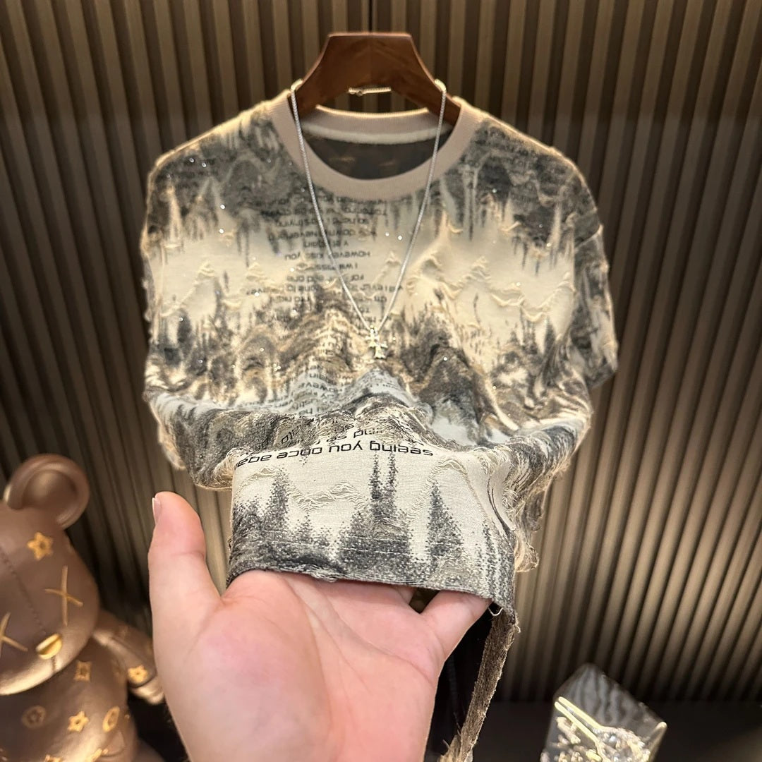 Men's Autumn Letter Ripped Top