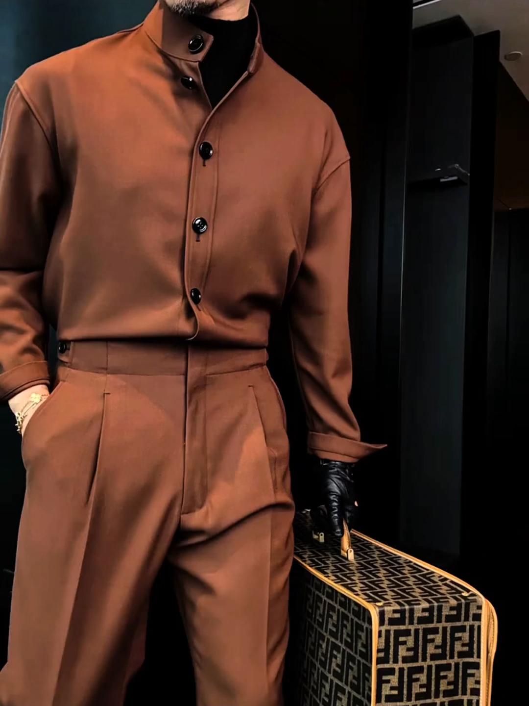 Men's Classic Solid Color Shirt and Trousers Set