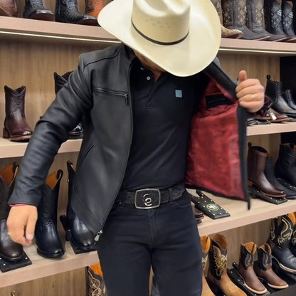 Slim-Fit Western-Inspired Men’s Jacket - Black