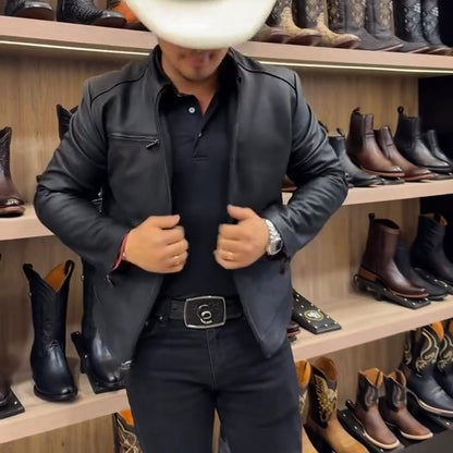 Slim-Fit Western-Inspired Men’s Jacket - Black