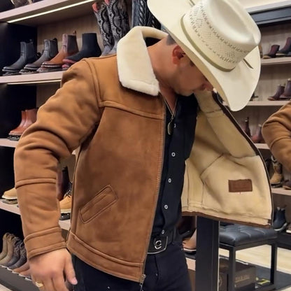 Faux Fur-Collar Suede Jacket