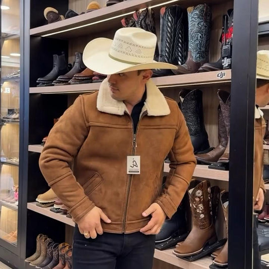 Faux Fur-Collar Suede Jacket