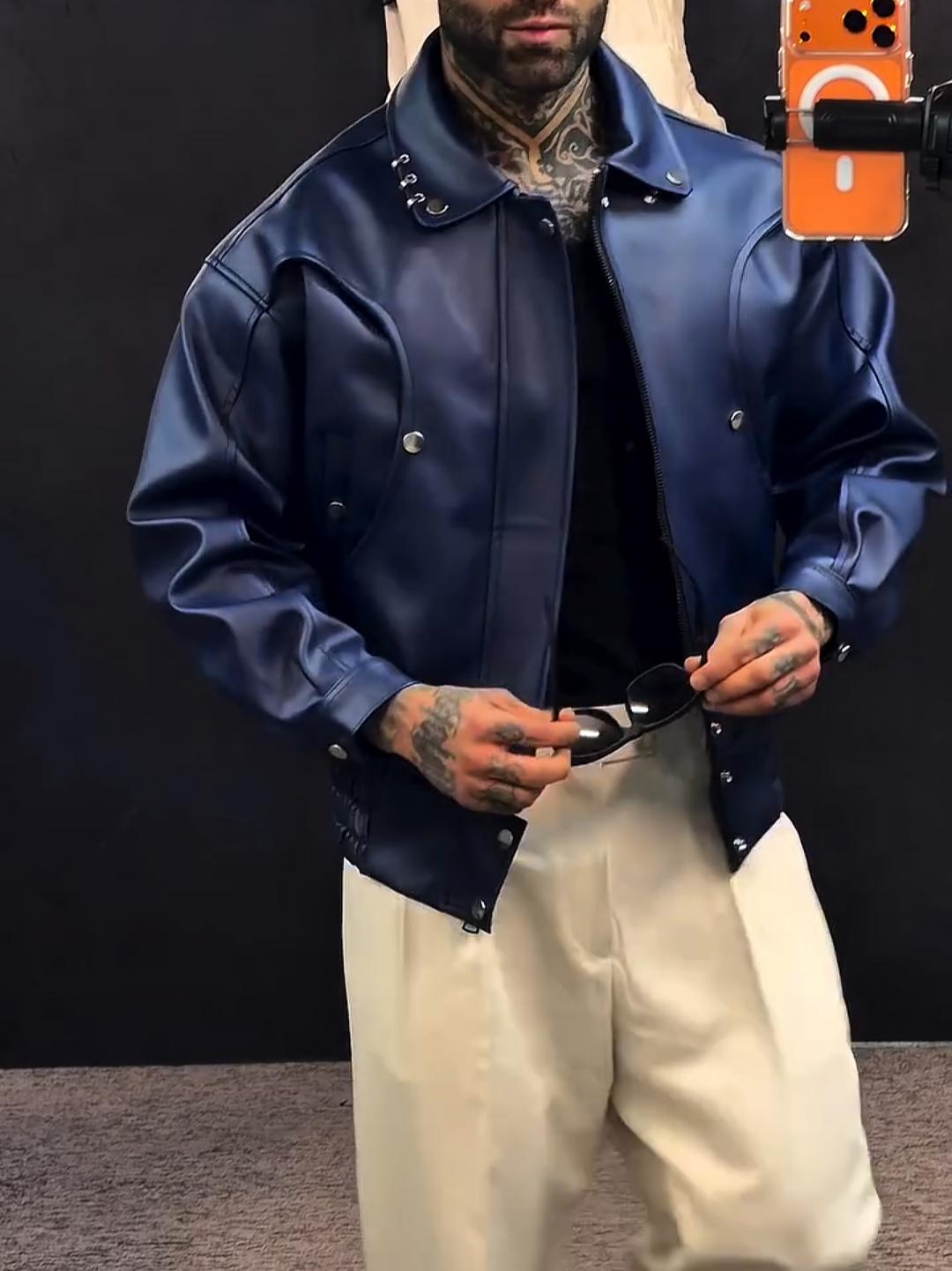 Multi-Layered Cut Leather Jacket