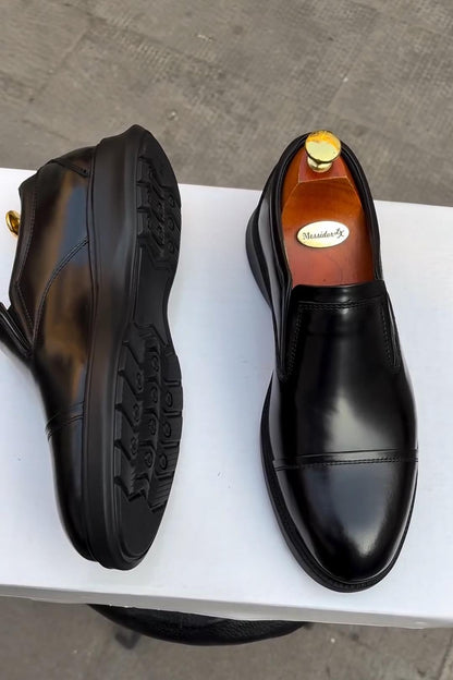 Glossy Black Slip-On Leather Loafers